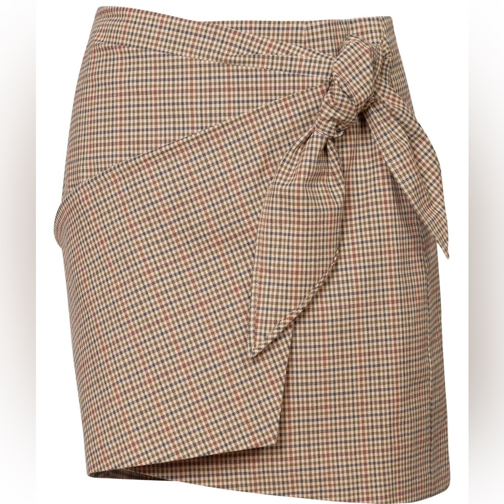 Isabel Marant Brown Multi-Check Mini Skirt with Knot Detail